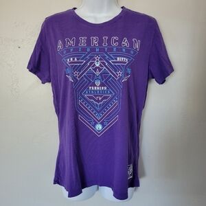 American Fighter Women's Large Purple Short Sleeve T-shirt Blue White Graphic